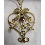 Victorian gold almandine garnet & seed pearl pendant on chain