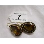 Large pair of pear shaped Topaz & & rose cut diamond earrings