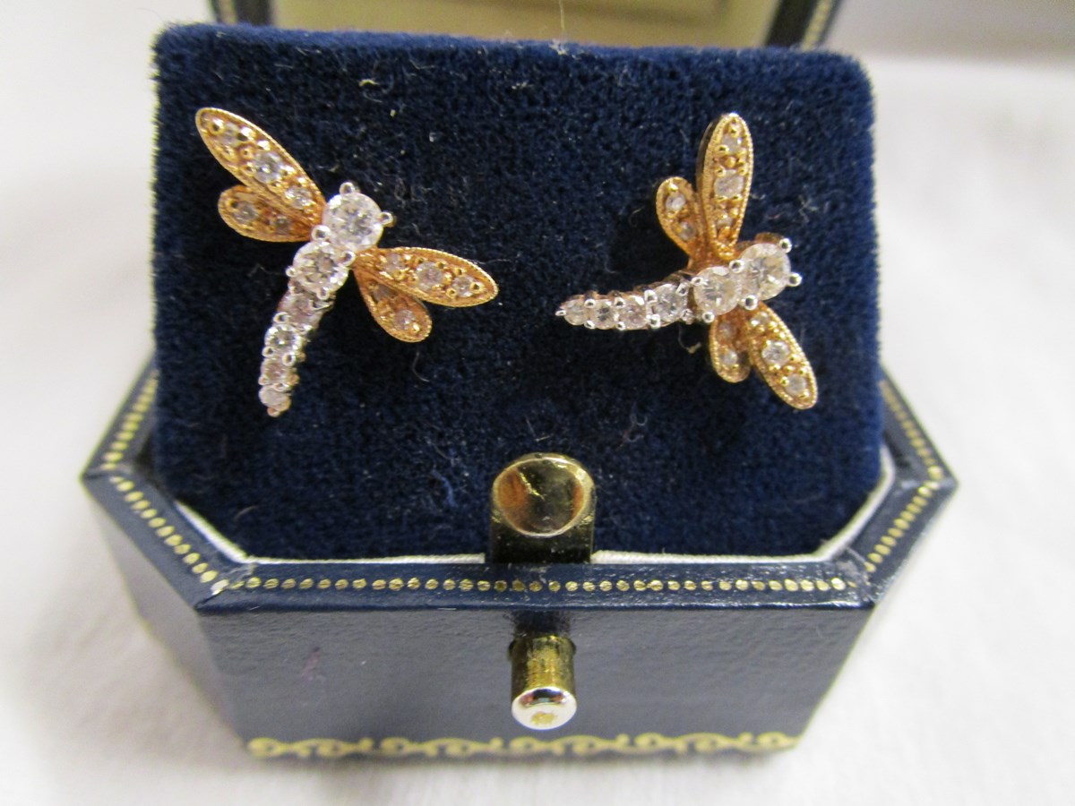 Pair of gold & diamond set Dragonfly earrings