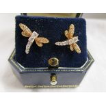 Pair of gold & diamond set Dragonfly earrings