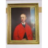 Fine 19C oil on board - Portrait of William Selby Lowndes, dressed with Red hunting jacket with