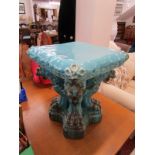 Unusual Victorian Majolica style stool with lion supports