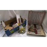 Box of collectables to include AA badge & boxed fish cutlery