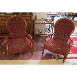 Pair of Victorian spoon-back armchairs