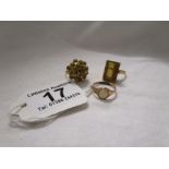 2 yellow metal rings and 1 hallmarked gold ring