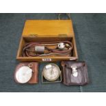 Vintage compass, cased calculator (Fellows) and an engine stethascope