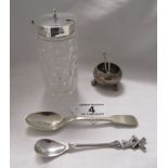 Collection of silver to include scent bottle, salt & teaspoons