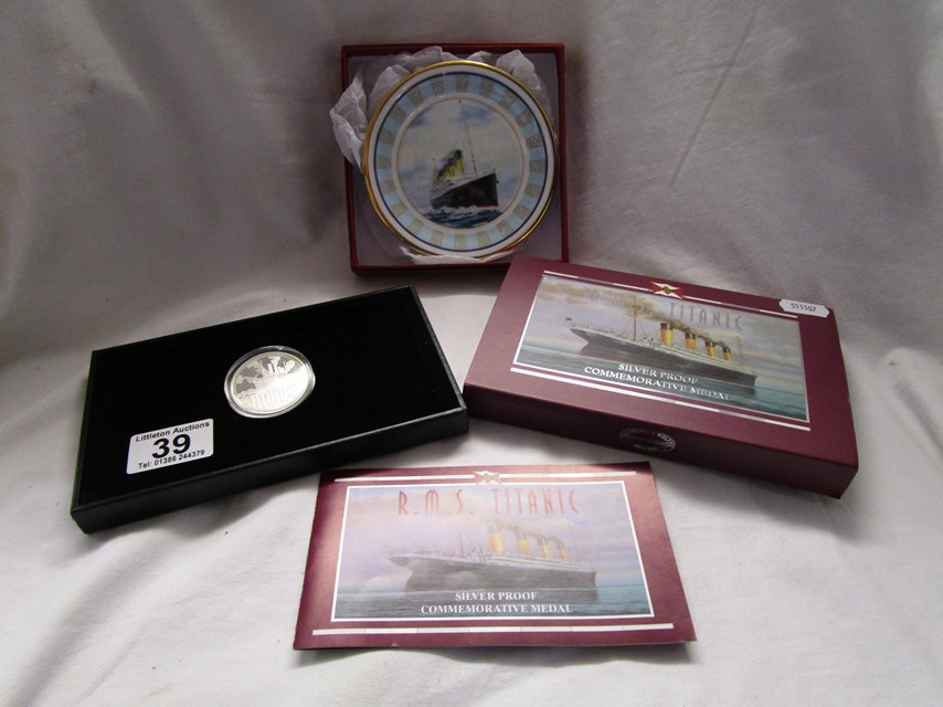 Commemorative Titanic silver proof coin & Titanic pin dish