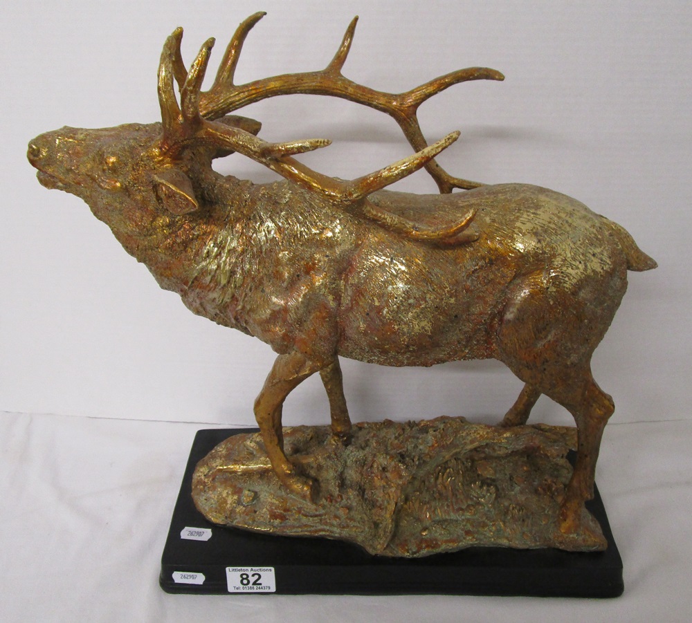 Large gilt stag figure on base