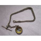 Silver watch chain with compass - Approx 32g