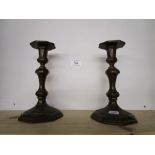 Pair of heave bronze late 19C candlesticks