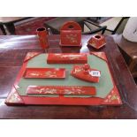 Oriental lacquered desk set