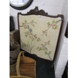 Victorian mahogany framed and embroidered fire screen