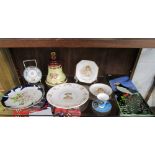 Shelf of china to include Royal Worcester, Wedgwood, Wade etc