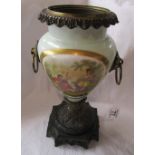 Former French hand painted oil lamp with ormolu