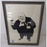 Pen & ink caricature of Sir Winston Churchill