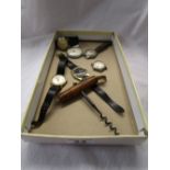 Box of watches, corkscrew etc