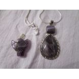 2 amethyst pendants (1 on chain)