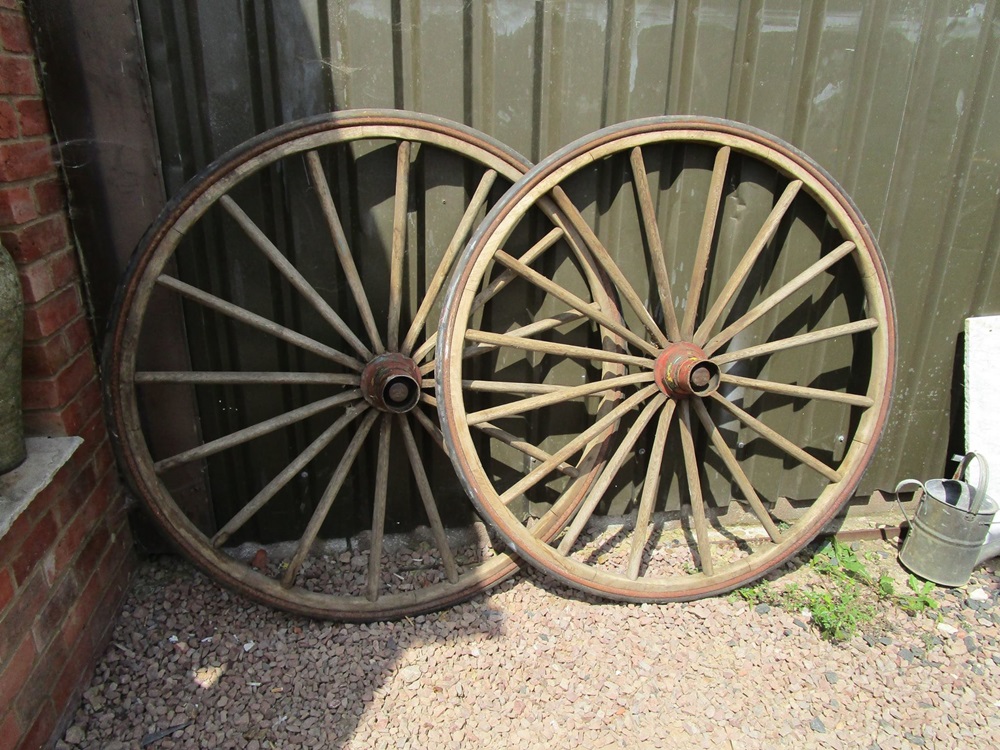 Lovely pair of antique wagon wheels