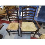 Set of 6 ladder back dining chairs to include 2 carvers