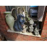 5 garden ornaments to include dog & urn