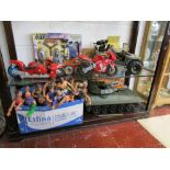 2 shelves of Action Men and equipment