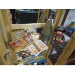 Shelf of toys to include Lucy Atwell moneybox & doll