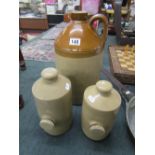 Stone flagon & 2 stoneware bed warmers