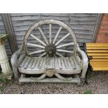 Unusual wagon wheel garden bench