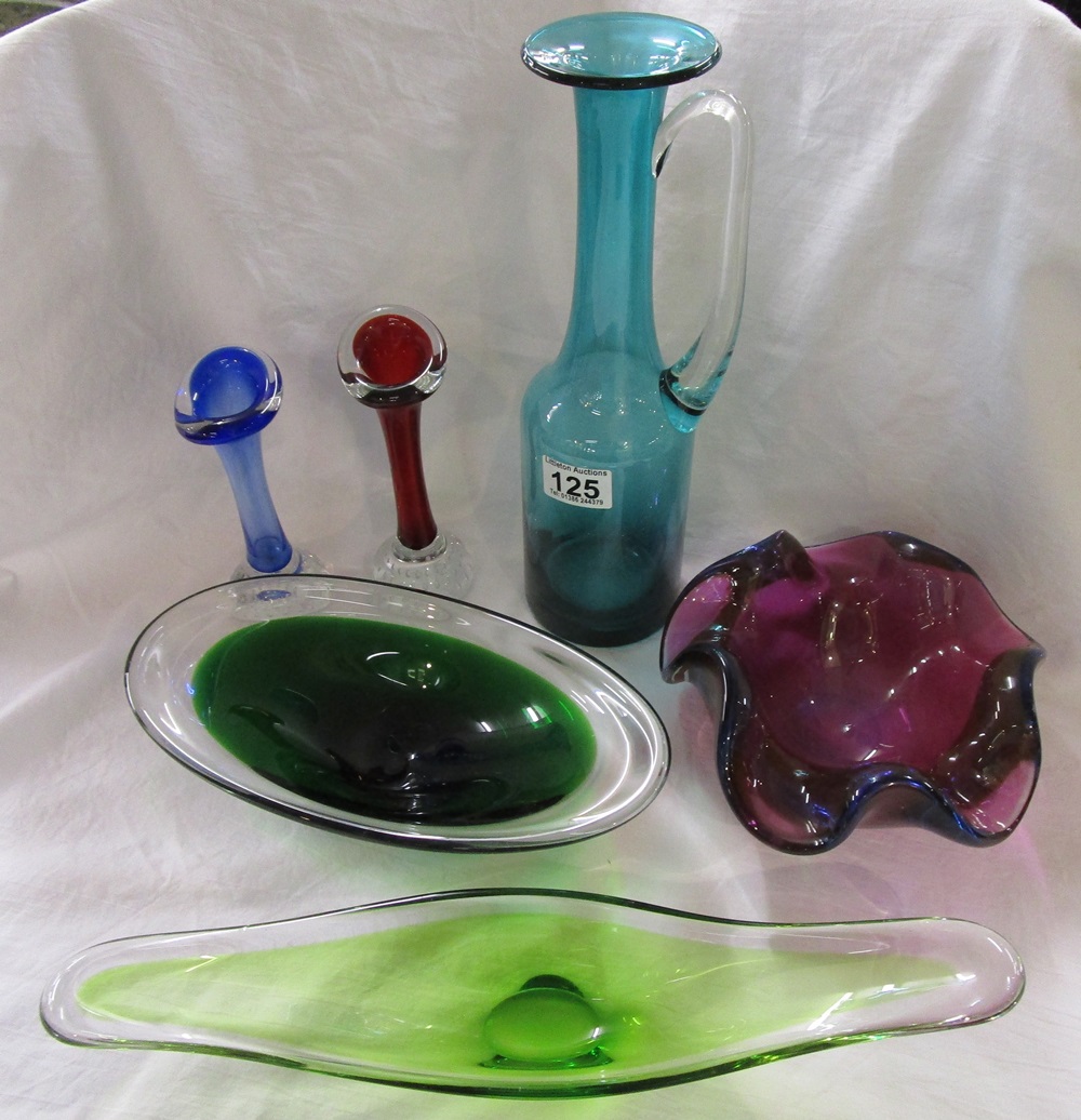 6 pieces of coloured studio glass