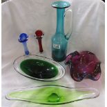 6 pieces of coloured studio glass