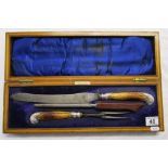 Good quality & silver mounted boxed carving set by John Vincent of Weymouth