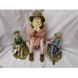 2 Capodimonte type figures and sitting girl pottery figure