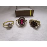 3 stone set gold rings to include 1 18ct