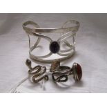 Silver bangle & 3 silver rings