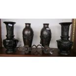 2 pairs of bronze vases & 2 handles