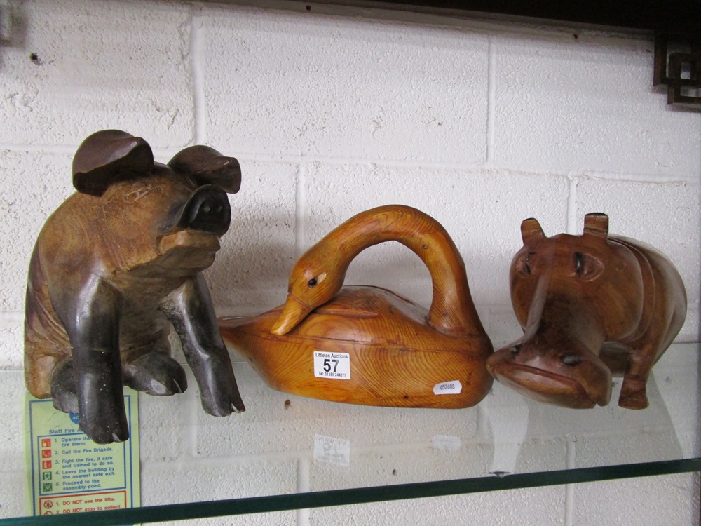 3 wooden animal figures