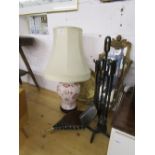 Collectables to include lamp, brass & companion set etc