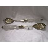 Pair of quality hallmarked silver and glass salad servers