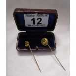 2 Victorian gold stick pins - 1 with diamond