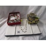 2 old Venetian wedding cake glass bead necklaces, silver chain & fresh water pearl necklace etc