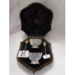 Boxed pair of Victorian silver salts with spoons