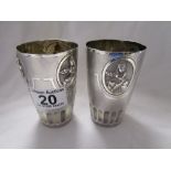 2 Indian silver beakers