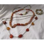 3 Agate necklaces, 2 Carnelian and Cameo bracelet etc