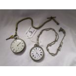Victorian silver fob watch on Albertine chain and another
