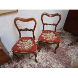 Pair of Victorian & tapestry seated dining chairs