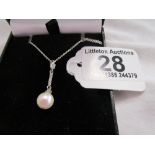 18ct, platinum and pearl pendant on silver chain