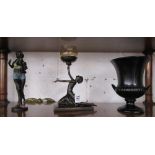 2 Art Deco lady figures & black urn