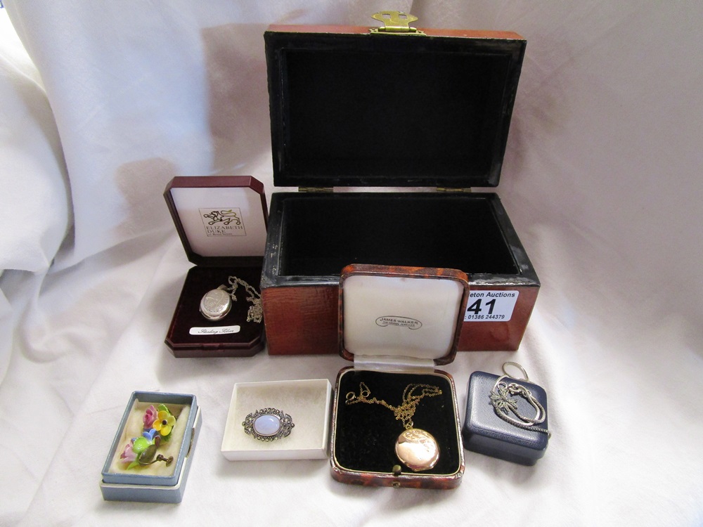 Jewellery box and contents to include gold locket