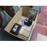 Box of vintage motor memorabilia to include Morris Minor